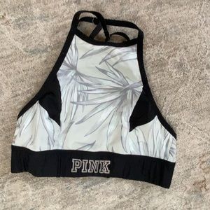 Tropical Blue Leaf Print Shadow Sport Top Bra size XS Victoria’s Secret Pink